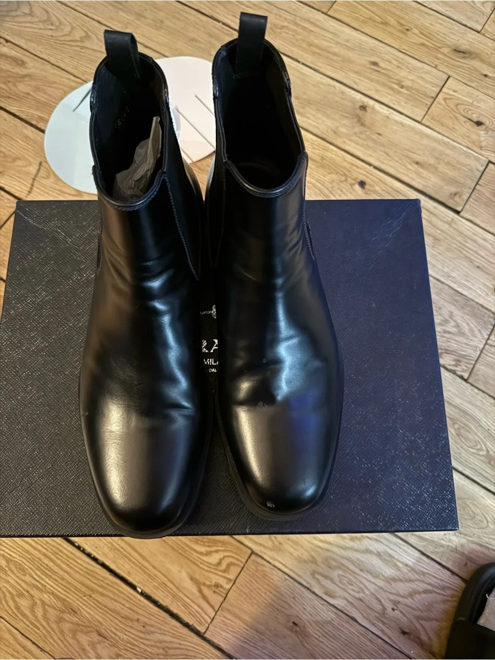 Prada Black Leather Chelsea Chukka Boots